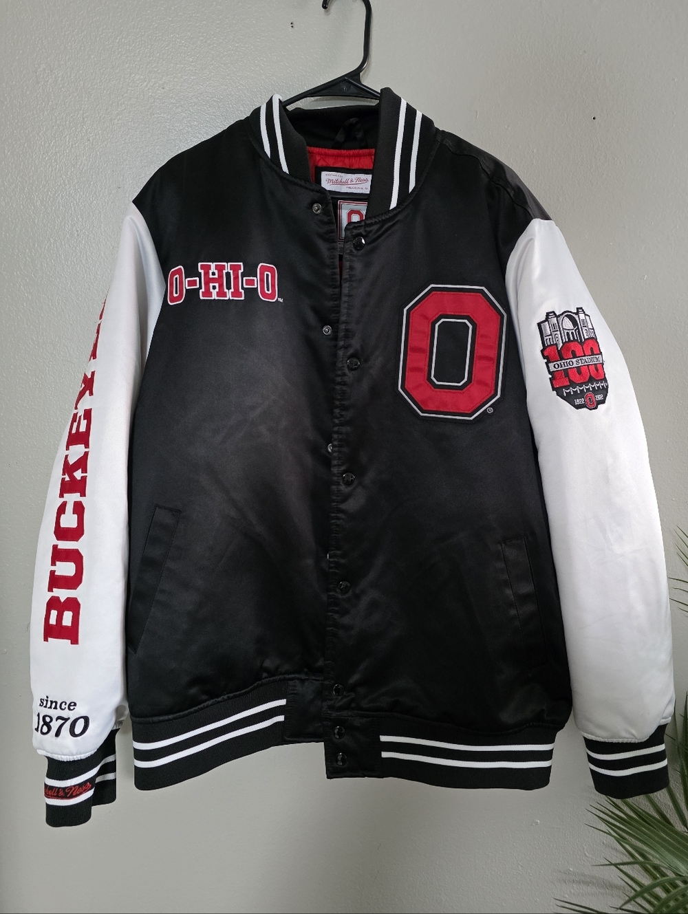 Mitchell & Ness Ohio State Buckeyes Black & White Varsity Jacket